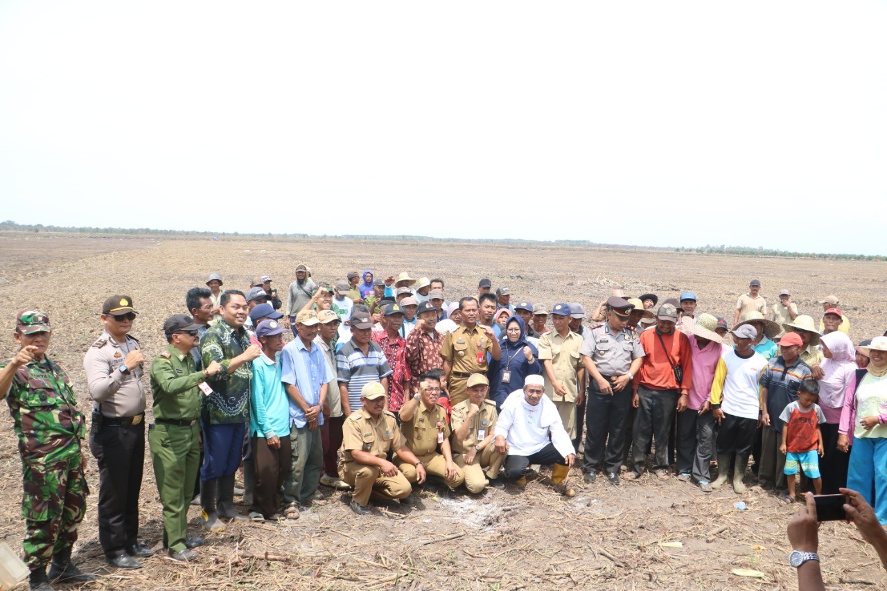 TANAM PERDANA PADI PROGRAM LAHAN SERASI DESA SUMBER MAKMUR